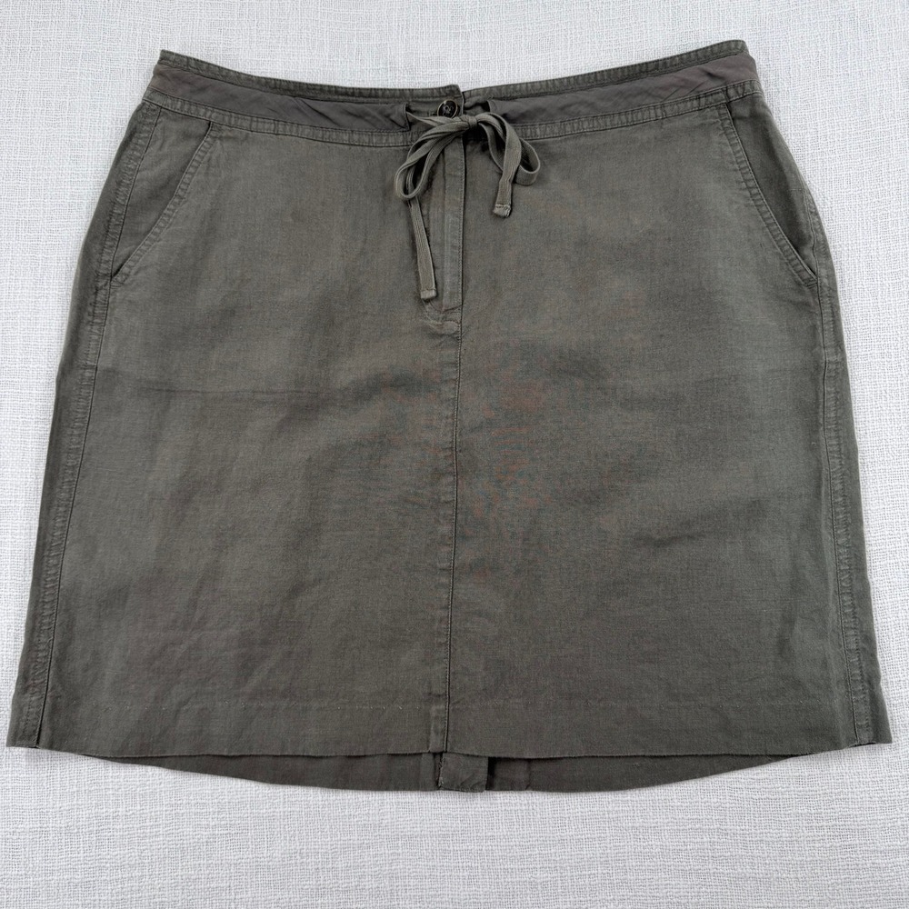 Y2K Vintage Talbots Pure Irish Linen Skirt‎ Olive Gray Utility Drawstring Sz 16